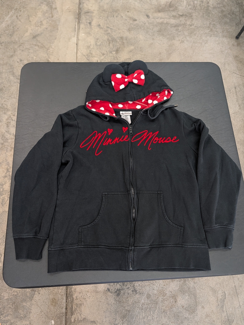 Disney Minnie Mouse Black Hoodie with Red Polka-Dot Hood Lining, XL